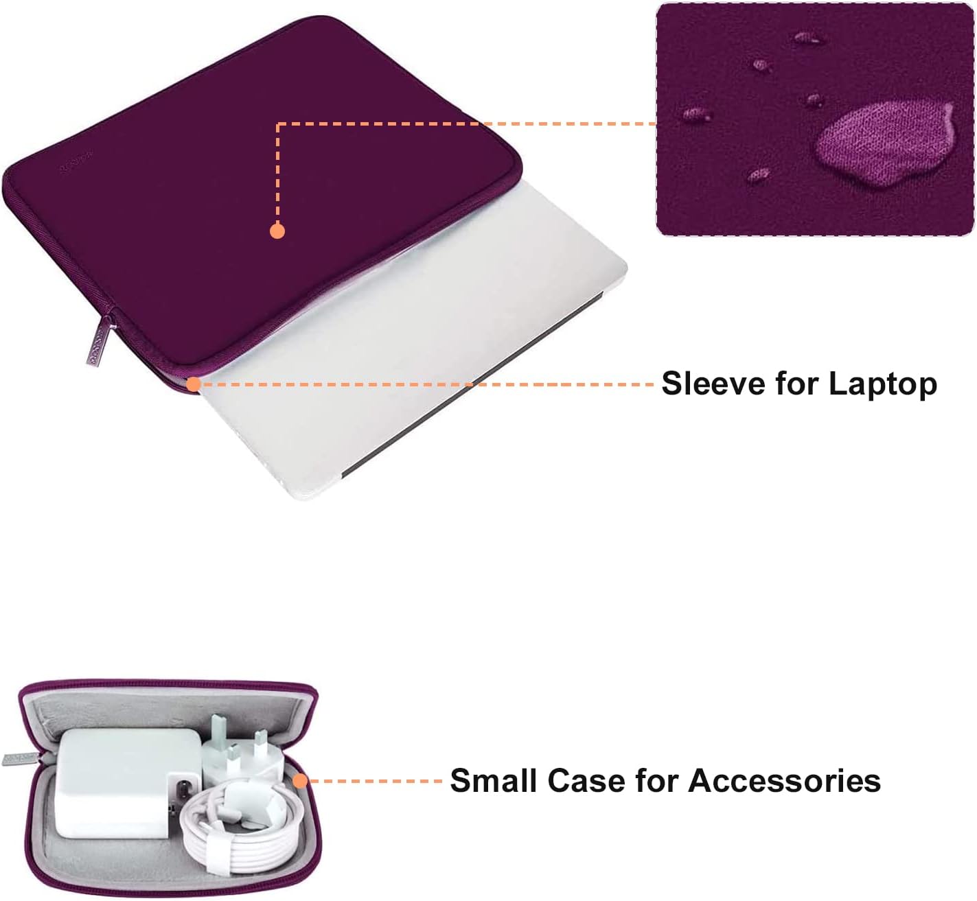 MOSISO Laptop Case 13.3 inch, 13-13.3 inch Laptop Sleeve Bag Compatible with MacBook Air/Pro 13 / Pro 14, HP Dell ASUS Lenovo Notebook, Neoprene Computer Sleeve Bag with Small Case, Magenta Purple