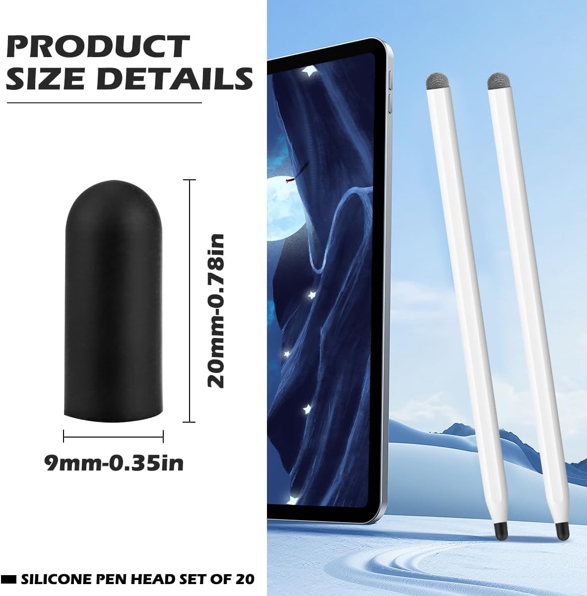 20Pcs Replacement Tips Silicone Rubber Touch Screen Pens Tips for Touch Pen (9 * 20mm)