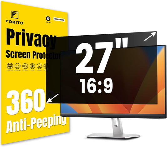 F FORITO 27 Inch 16:9 360°Privacy Screen Protector for Computer Monitor, Removable Eye Protection Anti Blue Light Anti Glare Computer Screen Privacy Shield for All 27" Widescreen Monitors