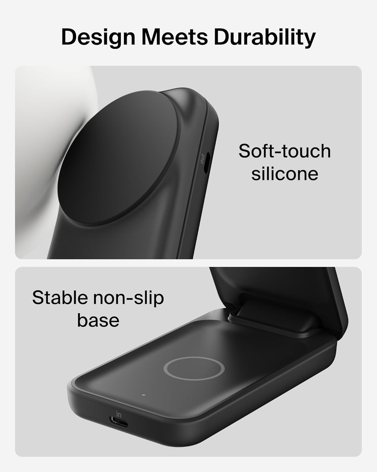 Belkin MagSafe Charger Compatible, 2-in-1 Charging Station, Qi2.2 25W Magnetic Wireless Charger Dock, Foldable Stand, with 5W USB-C Port, for iPhone 16/15/14, AirPods (45W Adapter Included)