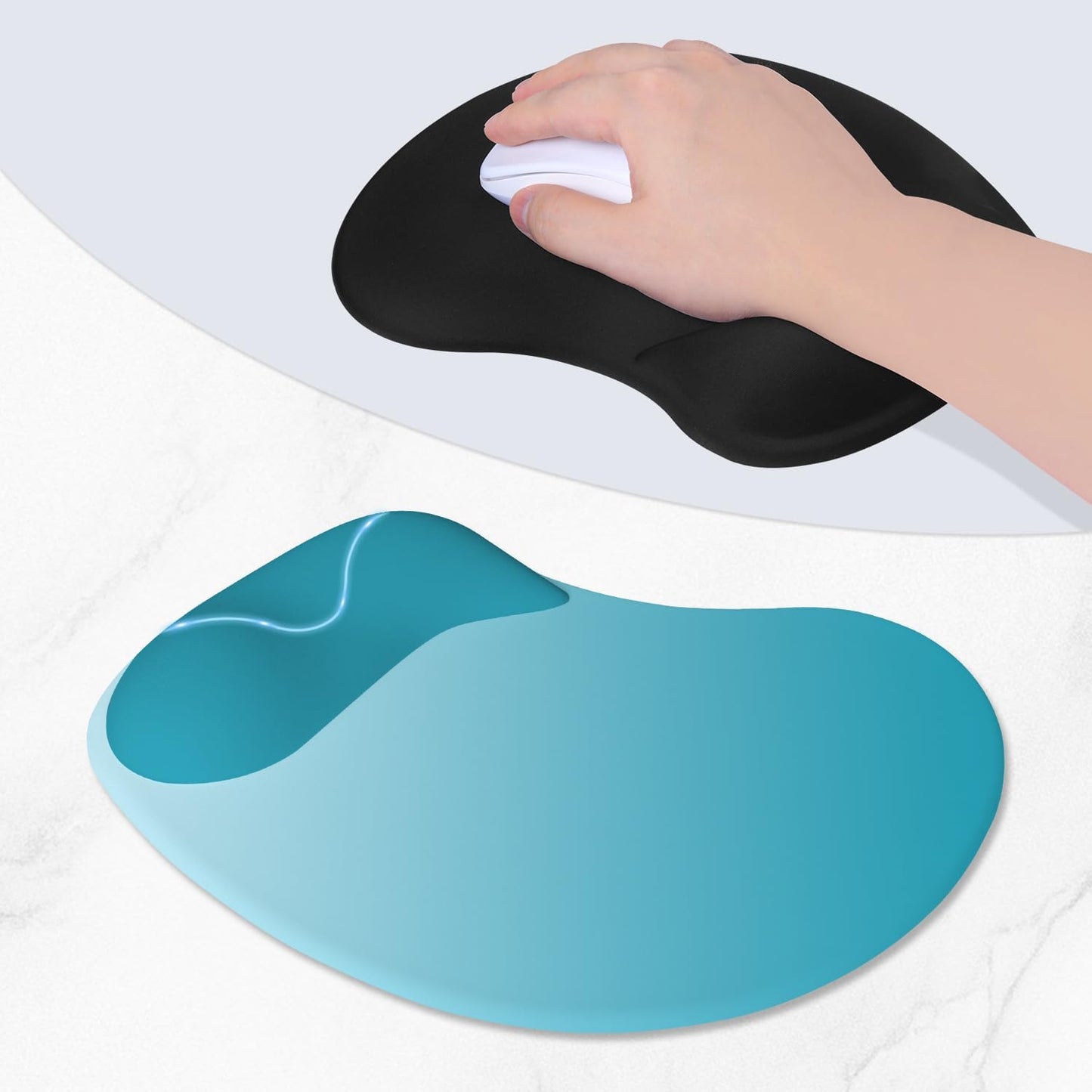 ITNRSIIET Ergonomic Mouse Pad, Cushioned Gel Wrist Rest, Non-Slip Base, Smooth Surface, Compatible with All Mice for Office & Gaming, Desk Accessory, 9.5 x 8.2 inch, Ombre Blue Gradient