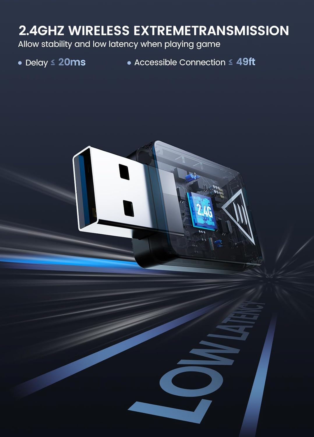 EKSA Wireless Gaming Headset, 2.4GHz USB Gaming Headphones with Microphone for PC, PS5, PS4, Nintendo Switch, 7.1 Surround Sound PC Headset, RGB Light, Ergonomic Design, 3.5mm Wired for Xbox Serie