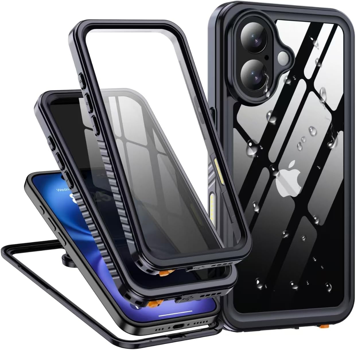 for iPhone 16 Case Waterproof, Built-in Privacy Screen & HD Screen Double Front Frame [IP68 Underwater] Shockproof Dustproof Full Body Protection iPhone 16 Phone Case Black