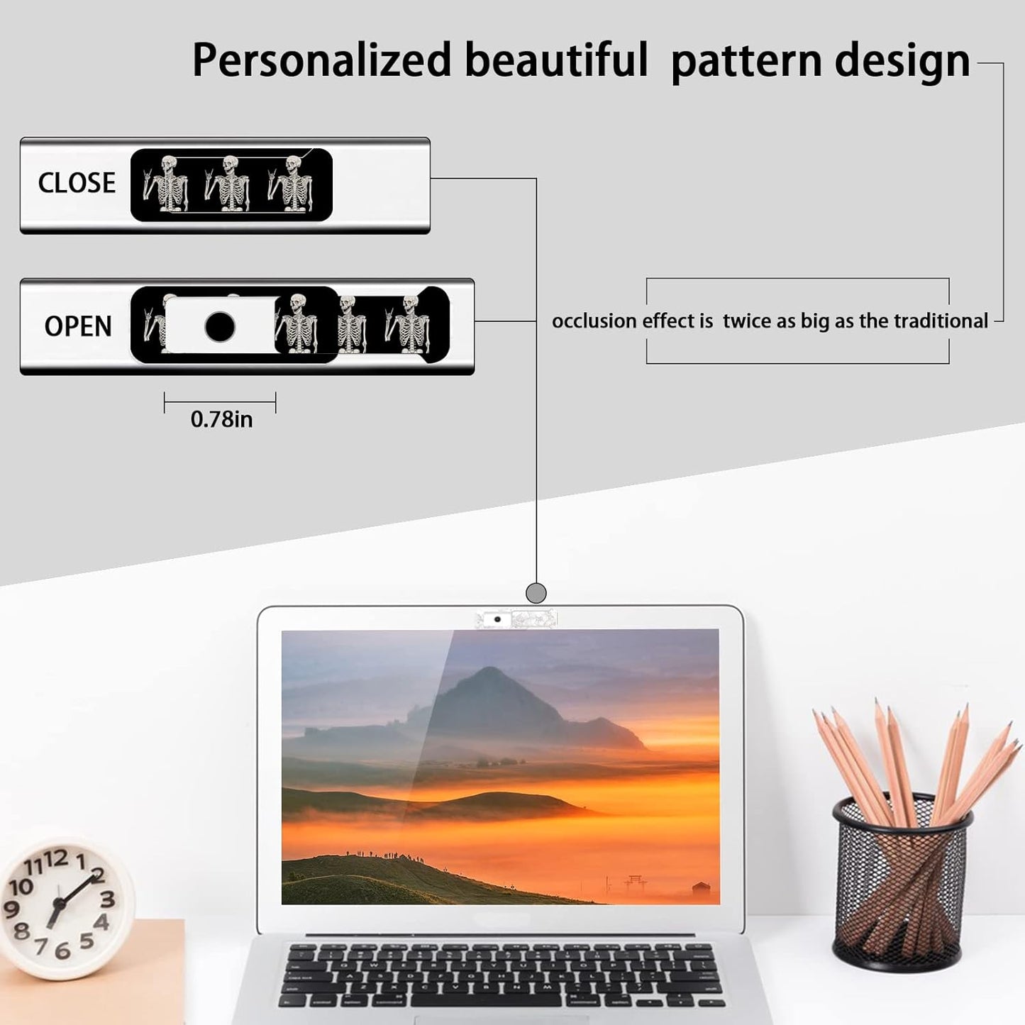 Webcam Cover, 3 Pieces, Laptop Camera Cover, Privacy Shielding Capacity is Twice as Big as The Traditional, Suitable for Computer Mobile Phones, laptops, Tablets and so on (Skull)