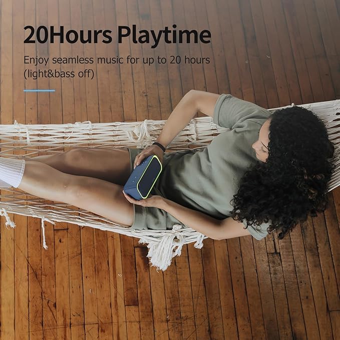 DOSS SoundBox Pro Bluetooth Speaker with 20W Stereo Sound, Active Extra Bass, 20H Playtime, IPX6 Waterproof, TWS Pairing, Multi-Colors Lights, Portable for Hiking, Camping, Beach, Outdoor, Party-Black