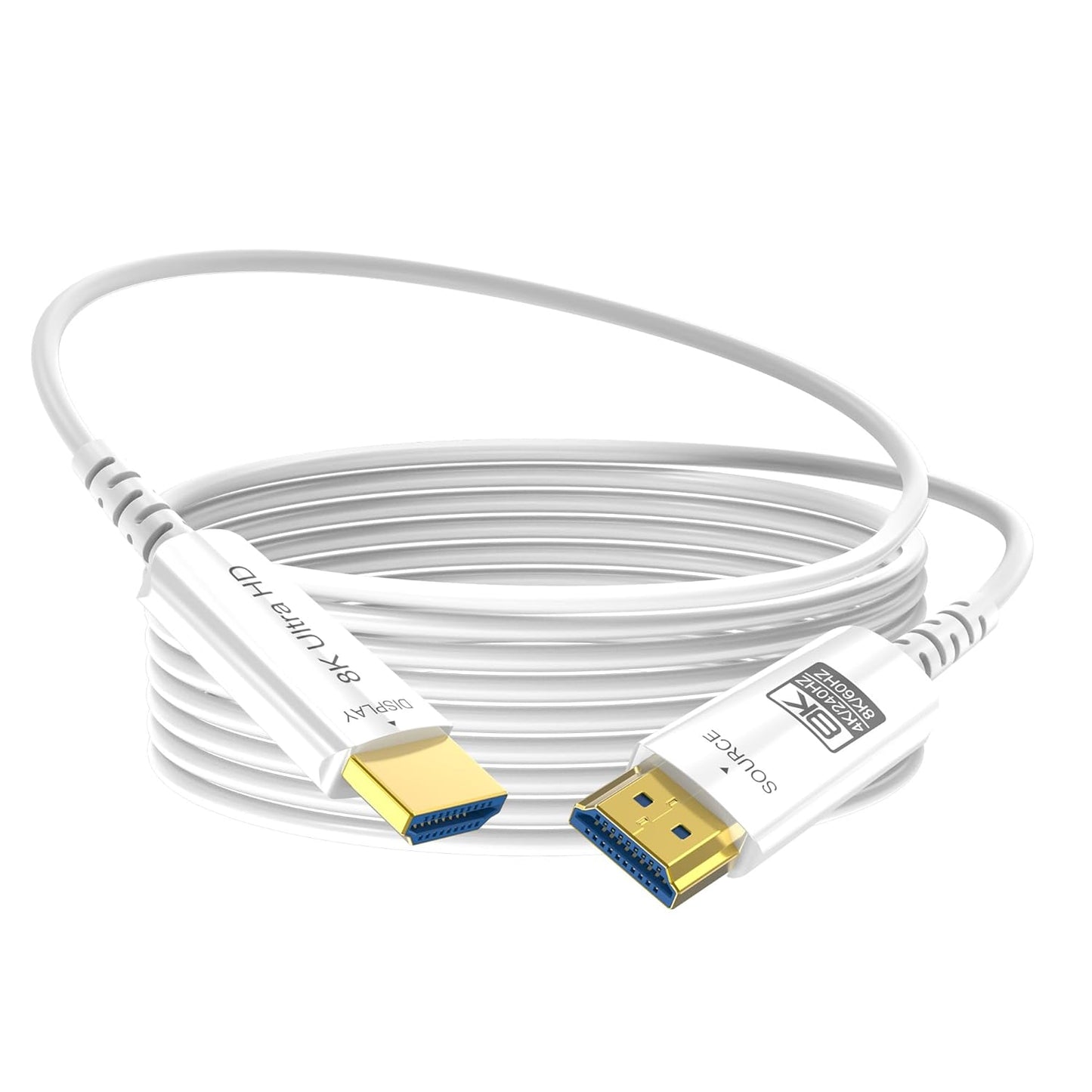 8K Fiber Optic HDMI Cable 50 FT, 8K@60Hz 4K@240Hz, Thin Extra Long HDMI Cable 48Gbps Ultra High Speed, Dynamic HDR, eARC, HDCP 2.2&2.3, 3D, Compatible for PS4/5/Xbox/TV/Laptop/Monitor