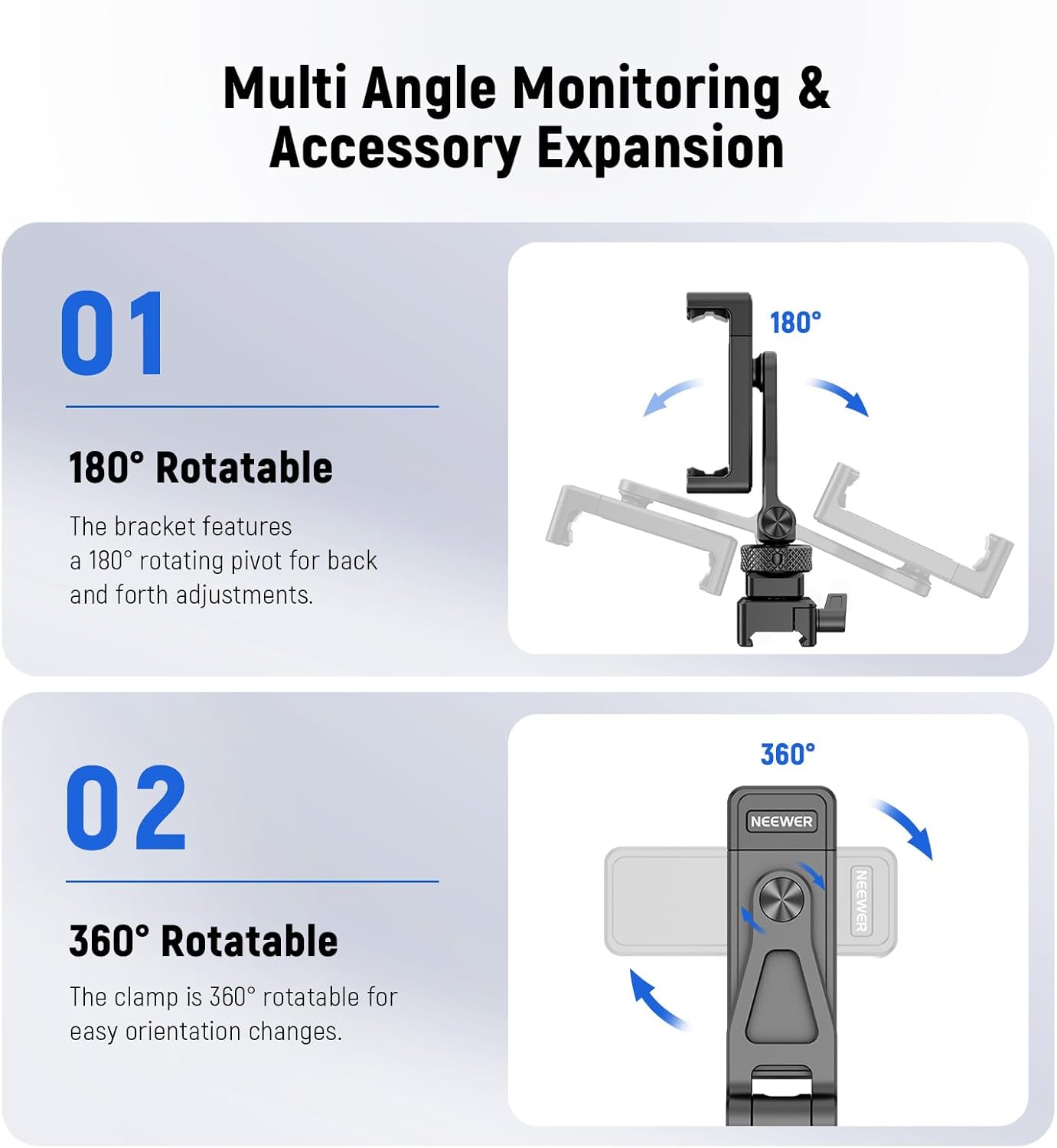 Neewer Metal Phone Tripod Mount with Cold Shoe Mount NATO Clamp Compatible with DJI RS4 RS3 Pro RS2 RSC2 Gimbal Stabilizer, 180° Tilt Phone Clip Holder Compatible with iPhone 15 Pro Camera Cage, GA010