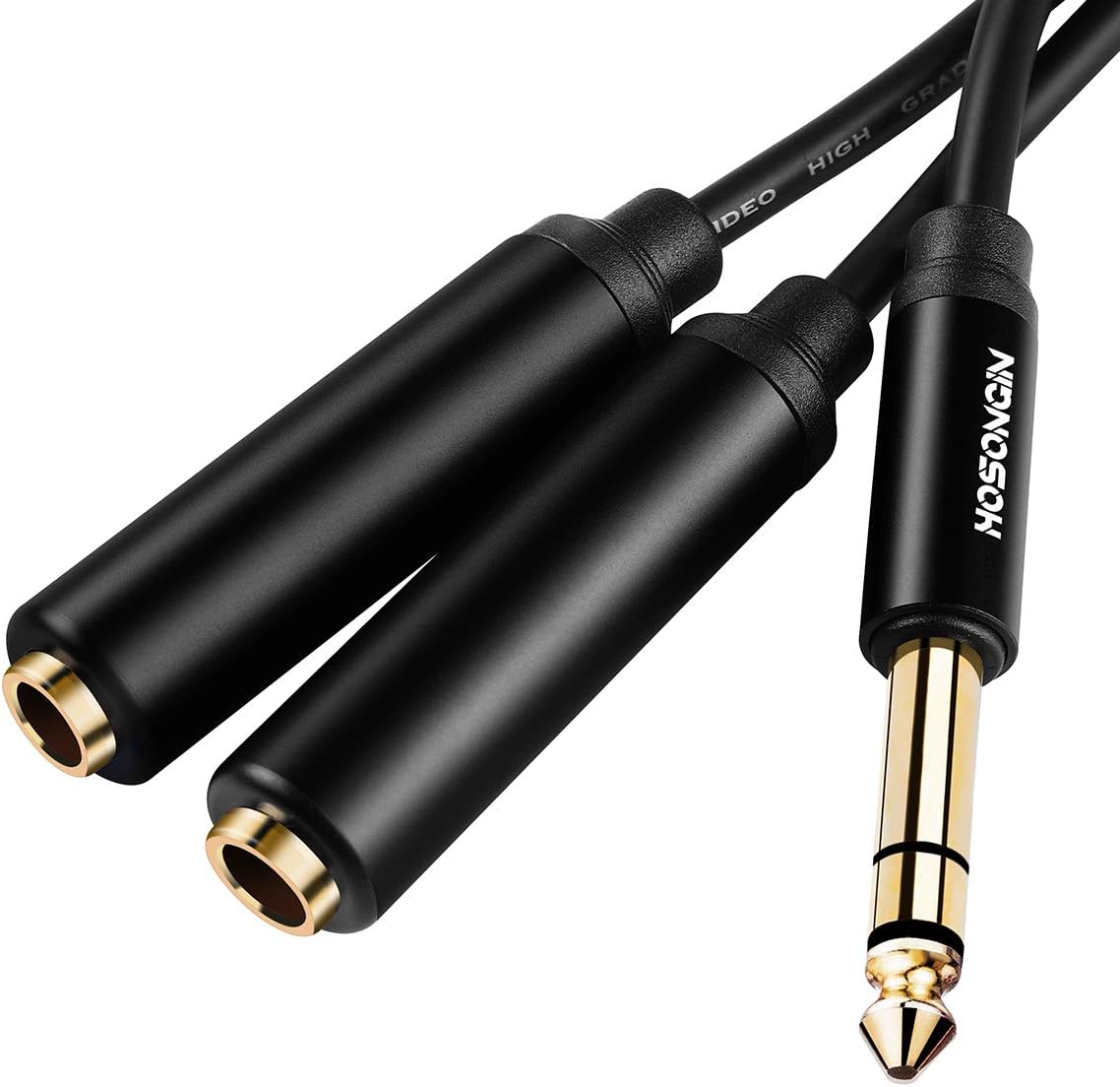 HOSONGIN 1/4" Splitter Cable, TRS to Dual 1/4" TRS Stereo Y Adapter, Gold-Plated Connectors, High-Fidelity Sound, Durable Aluminum Alloy Shell for Studio, DJ, Headphones, Live Sound Systems - 1.6Ft