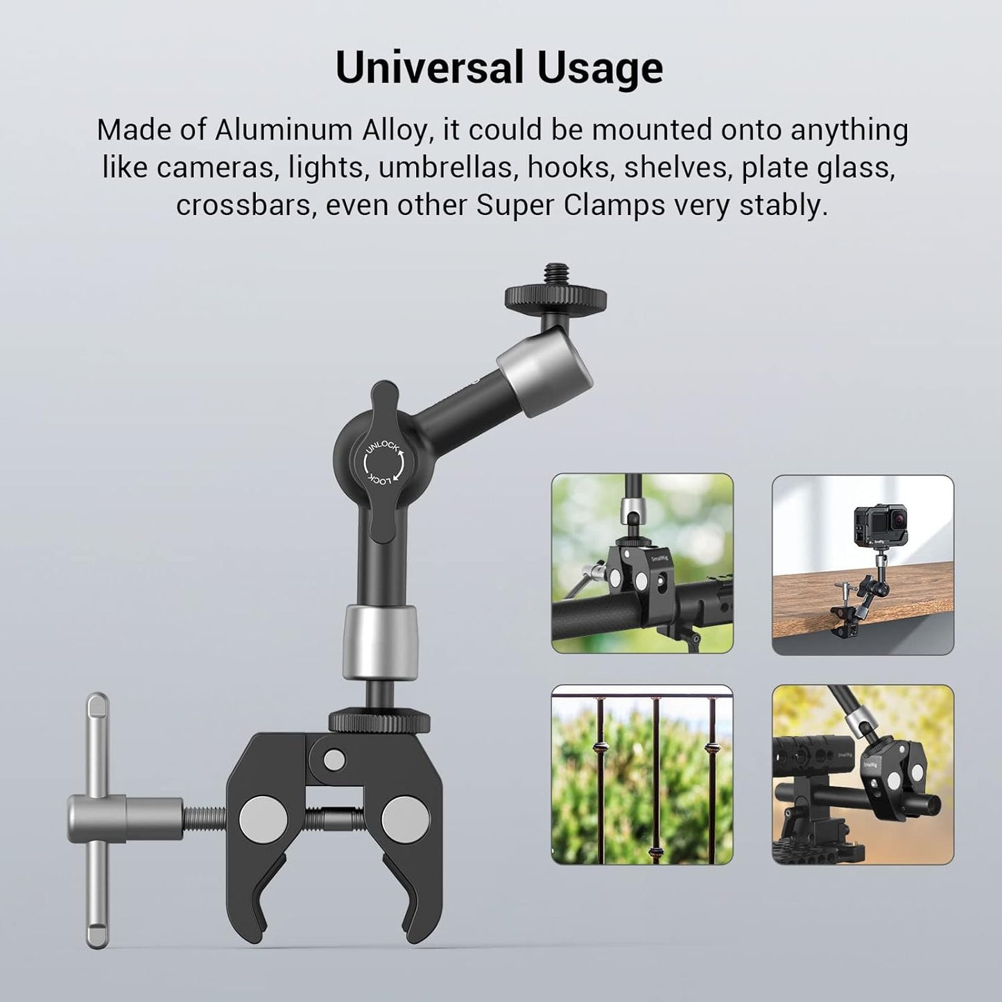 SMALLRIG Super Clamp w/ 1/4" and 3/8" Thread and 5.8 Inches Adjustable Friction Power Articulating Magic Arm with 1/4" Thread Screw for LCD Monitor/LED Lights - KBUM2730