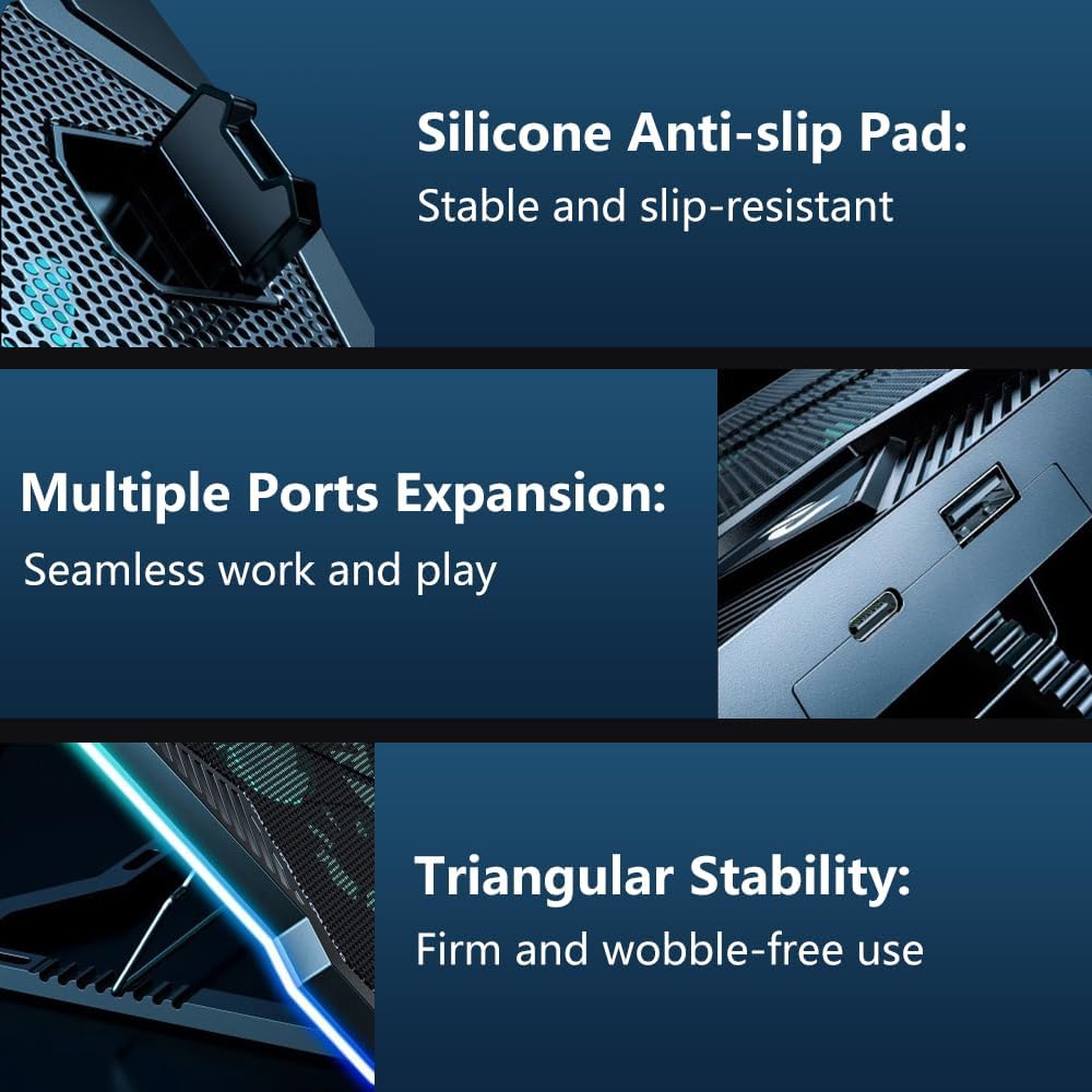 G-STORY Gaming Laptop Cooling Pad, RGB Lights Laptop Cooler with 10 Powerful Turbo Fans for 12-18 Inch Notebooks,8 Height Adjustable Stand and 1 USB Port