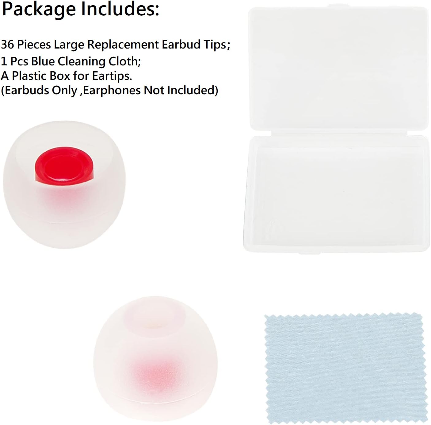 36 Pieces Medium Earbud Tips Soft and Comfortable Ear Bud Replacement Pieces Silicone Fit Most in-Ear Headphones，Inner Hole 3.8mm -5.5mm，Medium White and Red Replacement Eartips