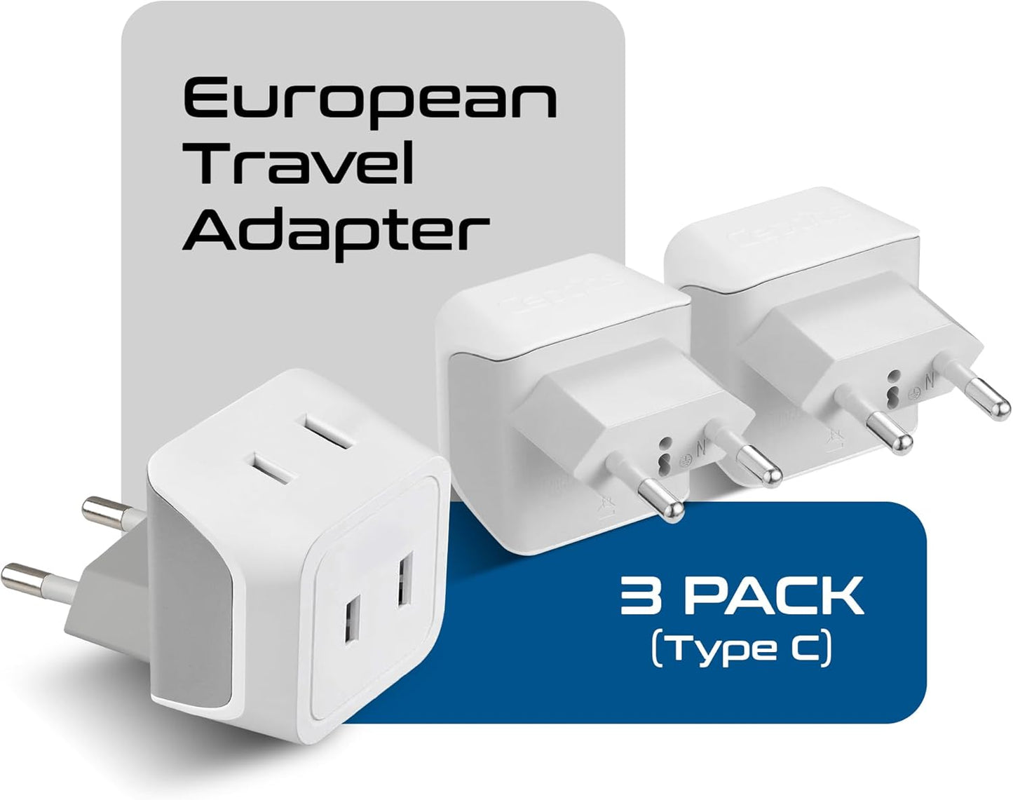 Ceptics European Travel Plug Adapter Europe Power Adaptor Charger Dual Input - Ultra Compact - Light Weight - USA to any Type C Countries such as Italy, Iceland, Austria and More (CT-9C), white