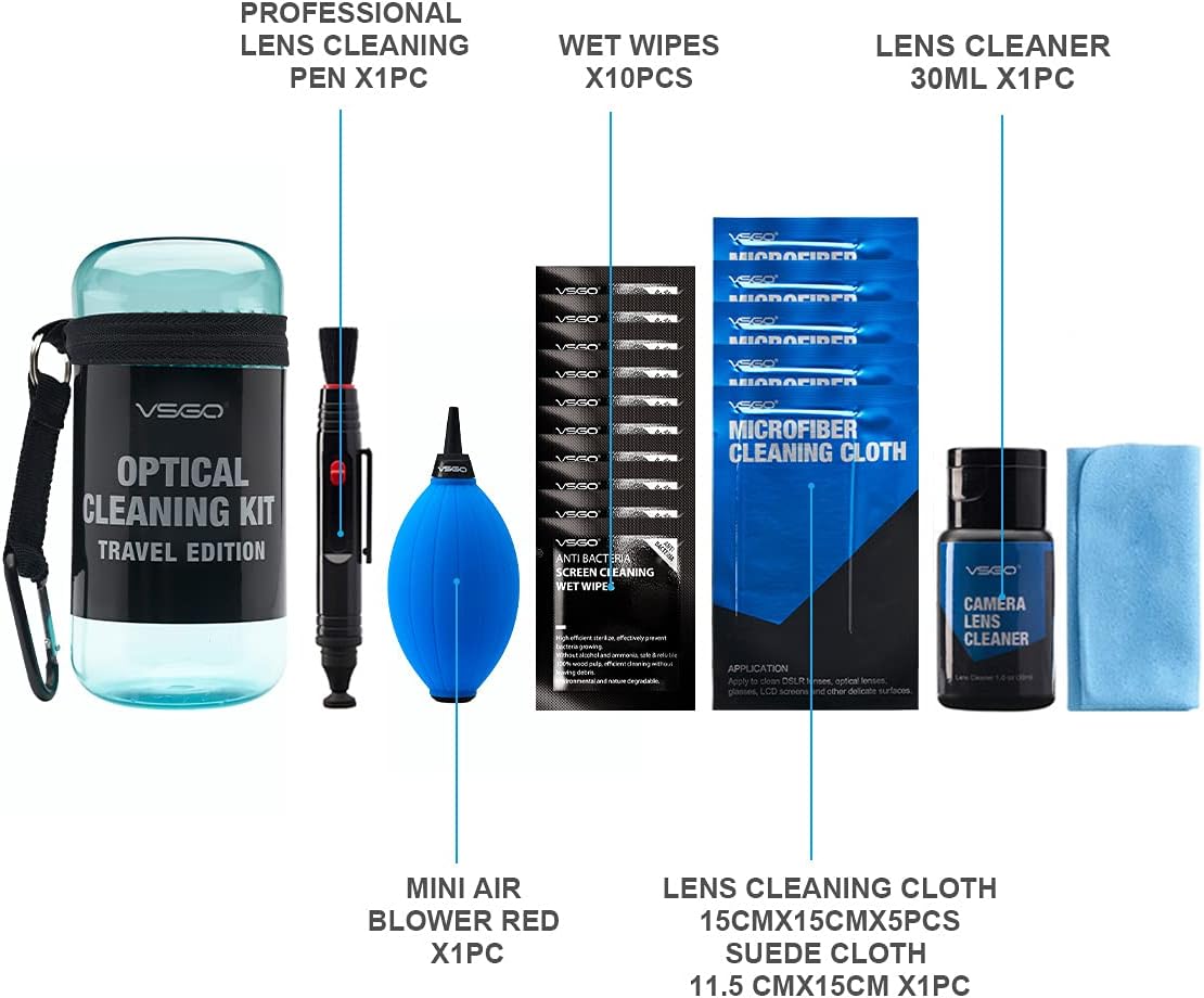 VSGO DKL-15B Professional Cleaning Kit for DSLR Cameras and Sensitive Electronics Bundle with 0.5oz VSGO Photo Lens and LCD Cleaner 3 Color for Option(Black, Blue, Red) (Blue)