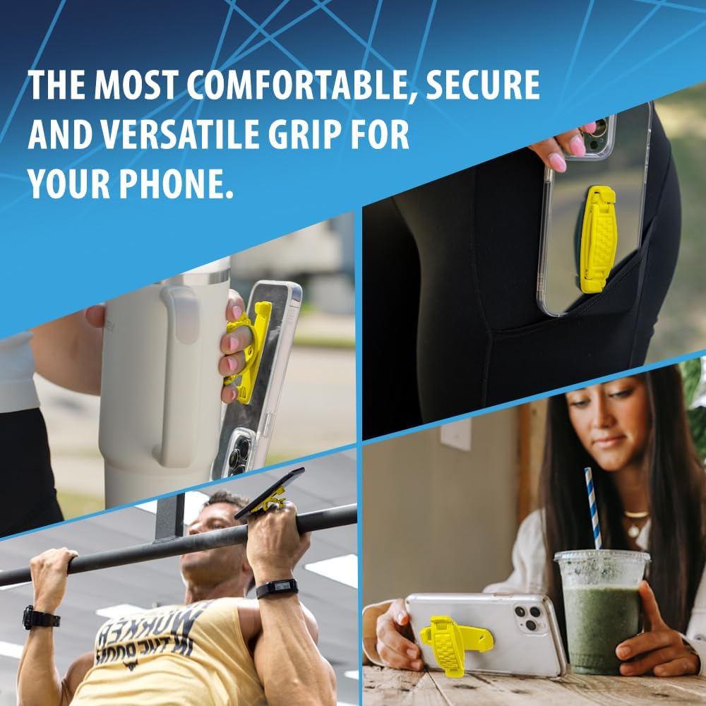 360 Rotating Phone Grip - Phone Holder for Hand - Phone Grips for Back of Phone & Pop Cell Phone Accessories for iPhone, Smartphones & Kindle Tablets (Yellow)