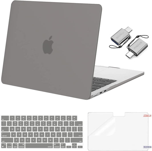 MOSISO Compatible with MacBook Air 13 inch Case 2025 2024 2023 2022 M4 A3240 M3 A3113 M2 A2681, Plastic Hard Shell&Keyboard Cover&Screen Film&Type C for MacBook Air 13.6 inch Case, Gray