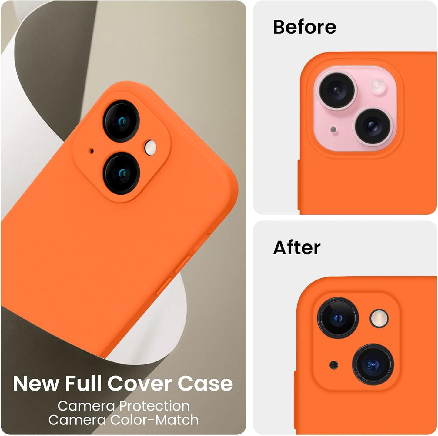 FireNova Designed for iPhone 15 Case, Silicone Upgraded [Camera Protection] Phone Case with [2 Screen Protectors], Soft Anti-Scratch Microfiber Lining Inside, 6.1 inch, Neon Orange