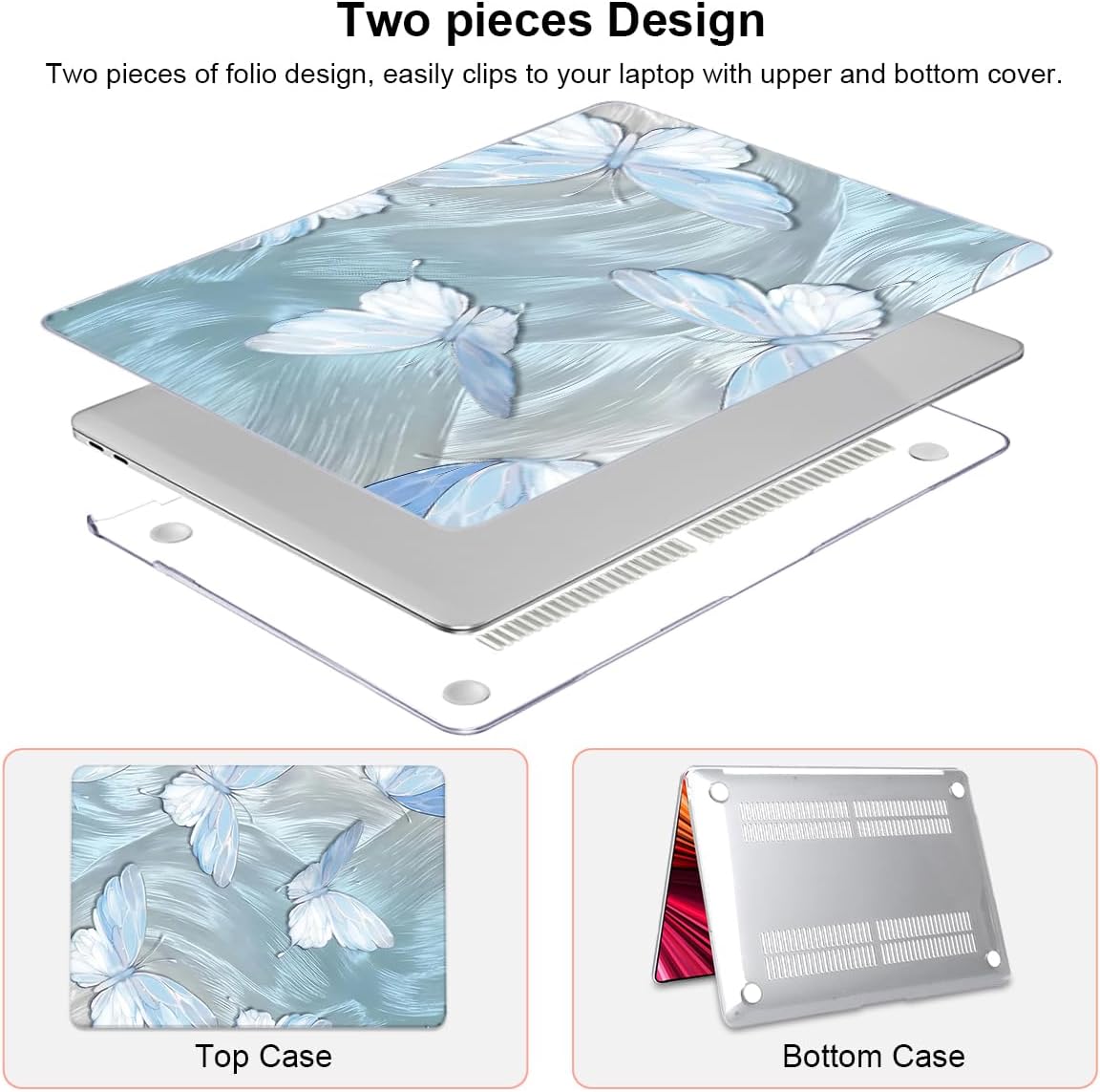 for MacBook Pro Case 13 inch 2022 2021 2020-2016 A2338 M2/M1 A2251 A2289 A2159 A1989 A1706 with Touch ID, Plastic Hard Shell Keyboard Cover Screen Film Webcam Cover, Tin Foil Butterfly