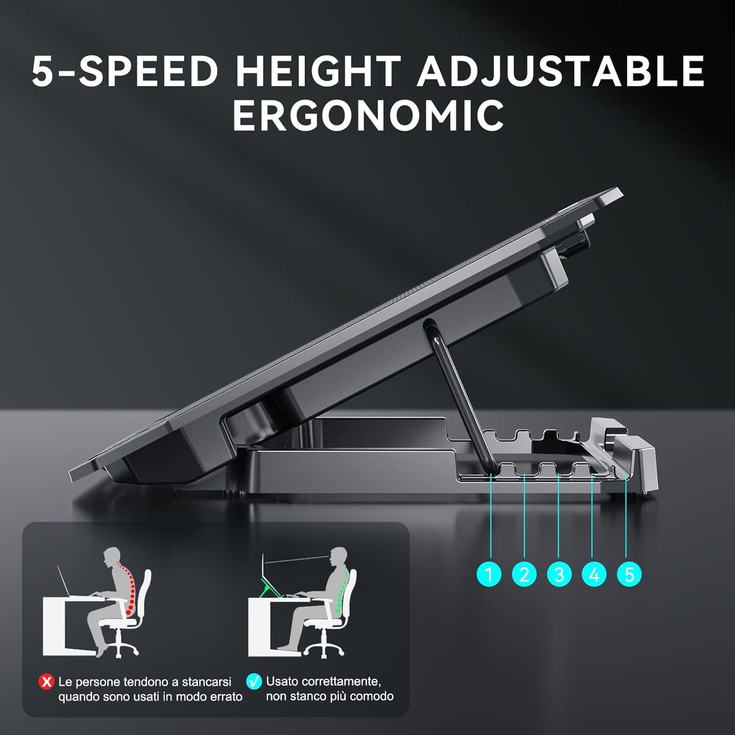 Ultra Slim Laptop Cooling Pad for 10-15.6 Inch Laptops, Portable Notebook Cooler with 2 Quiet Big Fans, Gaming Laptop Fan Wind Speed Adjustable, 5 Heights Adjustment, 2 USB Port