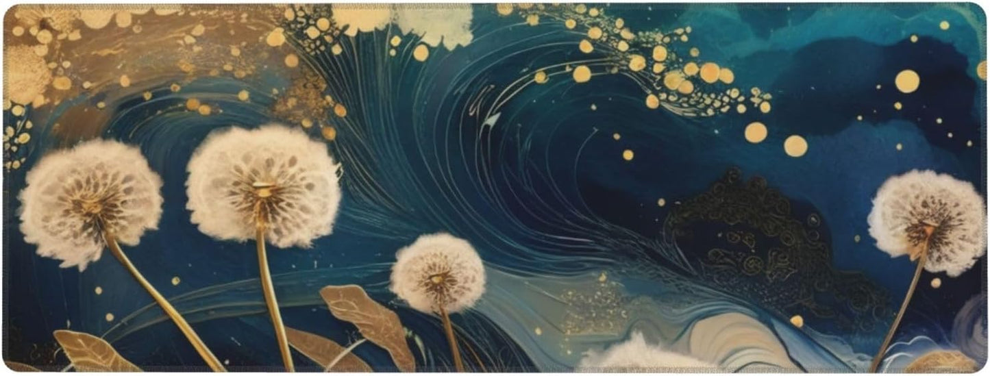 Gaming Mouse Pad, Large Non-Slip Rubber Base Mousepad, Keyboard Mouse Mat, Desk Pad with Stitched Edges, 31.5x11.8inch, Abstract Dandelion