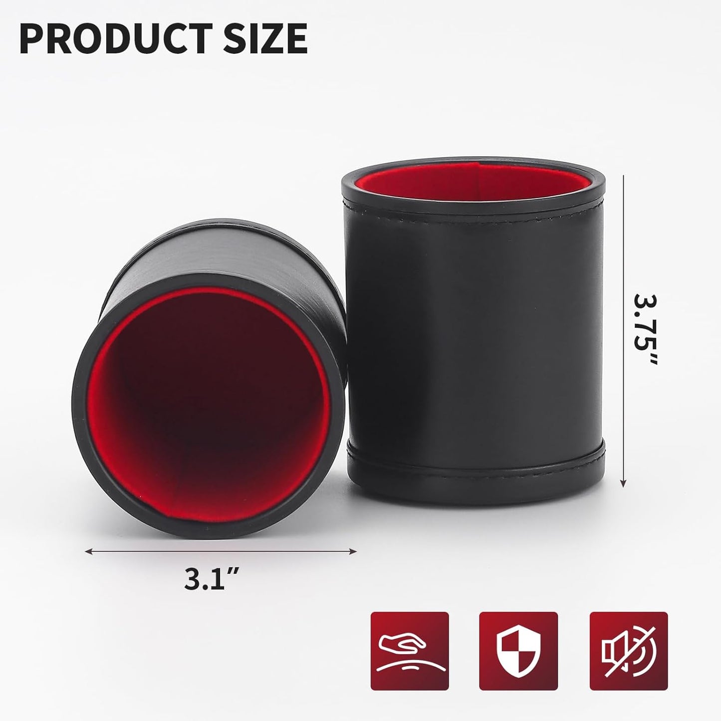 5 Pack PU Leather Dice Cup Set with 6 Dot Dices Felt Lined Quiet Shaker for Yahtzee Bar Party Family Dice Games,Red/Black