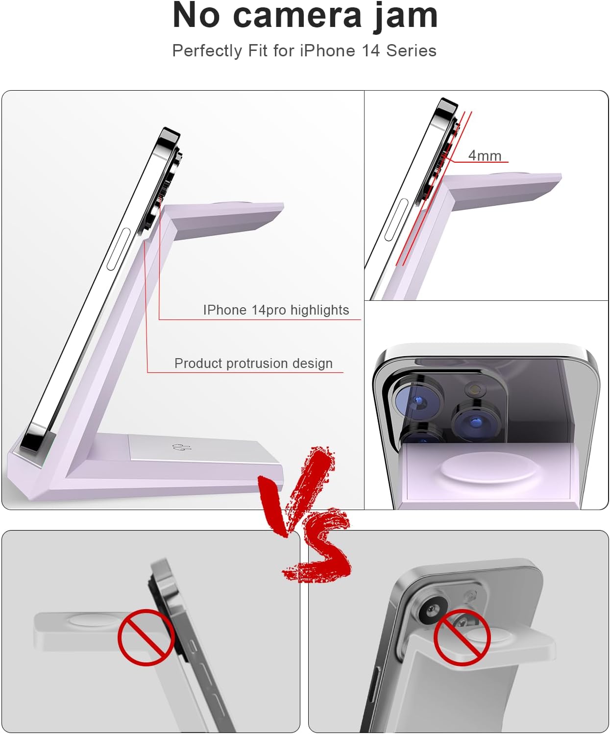 Wireless Charging Station for iPhone - ADADPU 3 in 1 Charger Stand for iPhone 16 15 14 13 12 11 Pro Max XR XS 8 Plus, Wireless Charging Dock for Apple Watch 8/7/SE/6/5/4/3/2, AirPods Pro/3/2 (Purple)