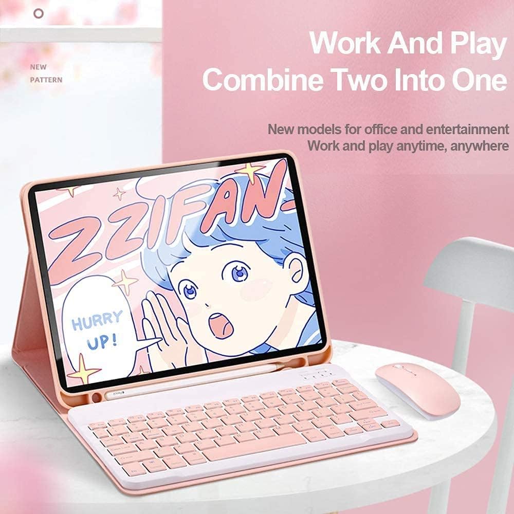 AnMengXinLing Keyboard Case for iPad mini 5 with Mouse, Detachable Wireless Bluetooth Keyboard Pencil Holder Slim Leather Smart Cover for iPad mini 5th Gen 2019, Pink