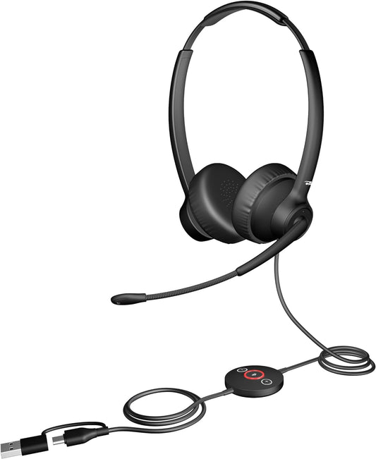 Cyber Acoustics USB-C Headset With AI Noise Cancelation (AC-304C) - Microphone Eliminates Background Noise in Offices, Homes or Any Environment, Black