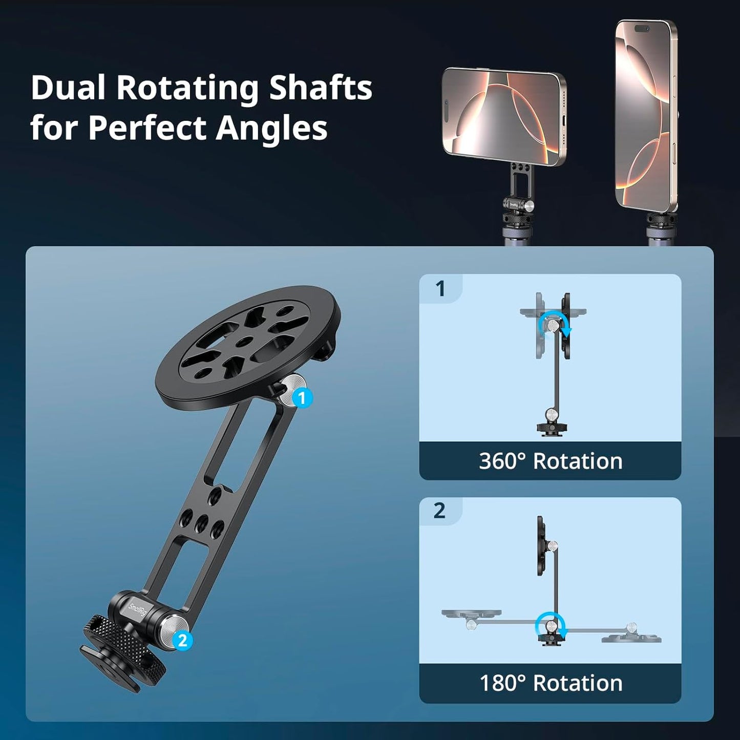 SMALLRIG Magnetic Metal Phone Mount with Cold Shoe Mount, Adjustable Rotatable Phone Tripod Holder Adapter for iPhone 17/16/15, Camera Monitoring, Tripods, Stabilizers - 5156