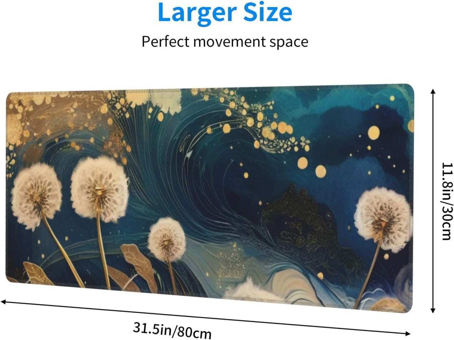 Gaming Mouse Pad, Large Non-Slip Rubber Base Mousepad, Keyboard Mouse Mat, Desk Pad with Stitched Edges, 31.5x11.8inch, Abstract Dandelion