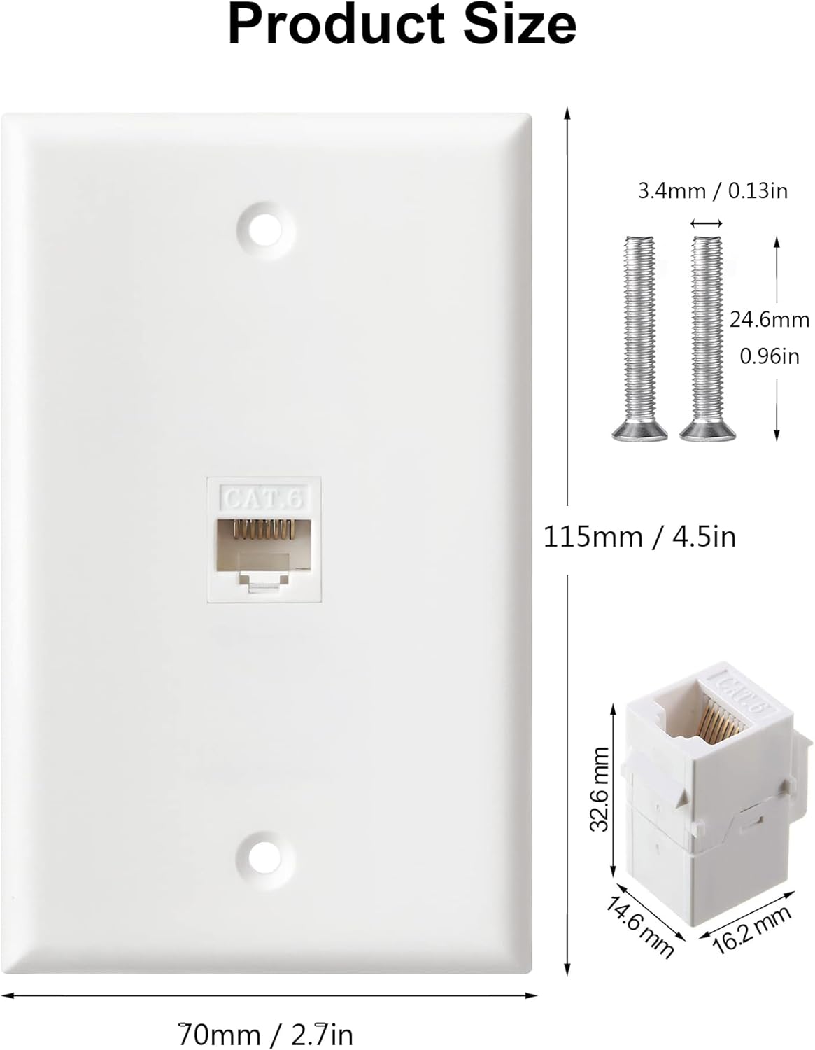 Ethernet Wall Plate, 1 Port Cat6 RJ45 Keystone Inline Coupler Wall Plate for Cat7/6/5/5e Ethernet Devices - White