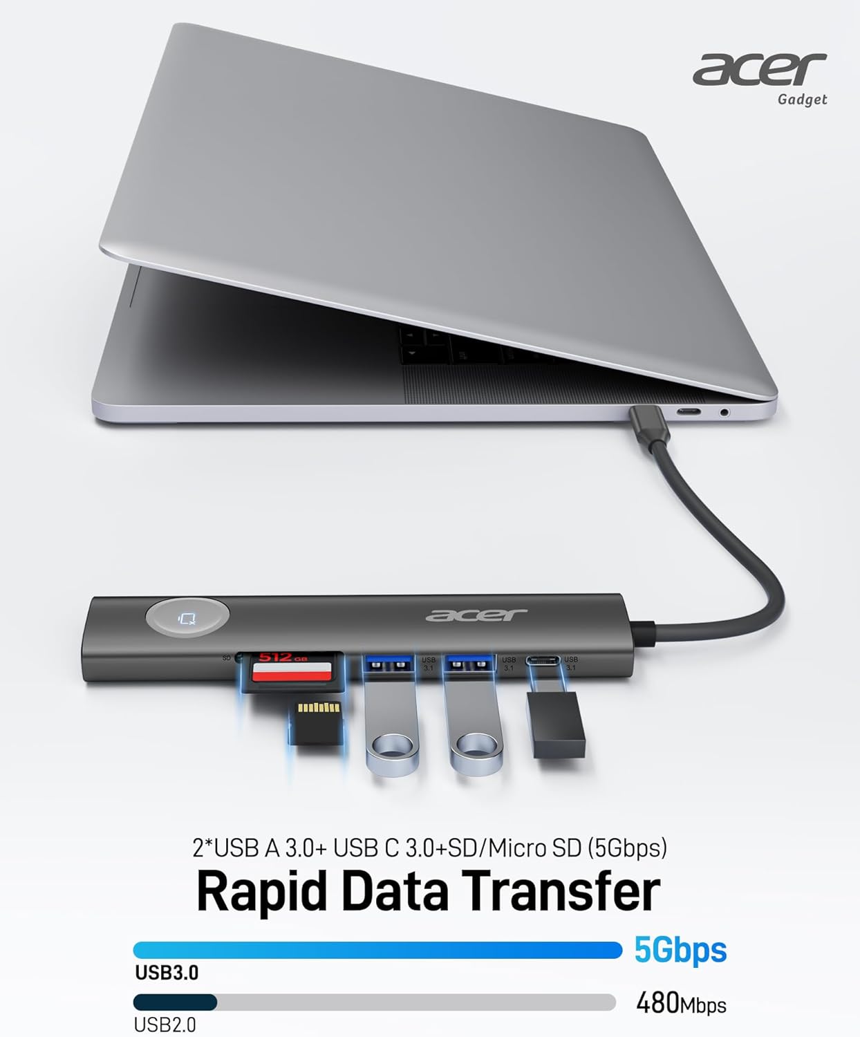 Acer USB C HUB Multiport Adapter, 7 in 1 USB-C to HDMI Adapter with 4K@60Hz, 100W PD, 5Gbps 2*USB-A 3.1, 1*Type-C 3.1, SD Card Reader Type C Dongle for iPhone 16/15, MacBook Pro/air, iPad, Acer(Black)