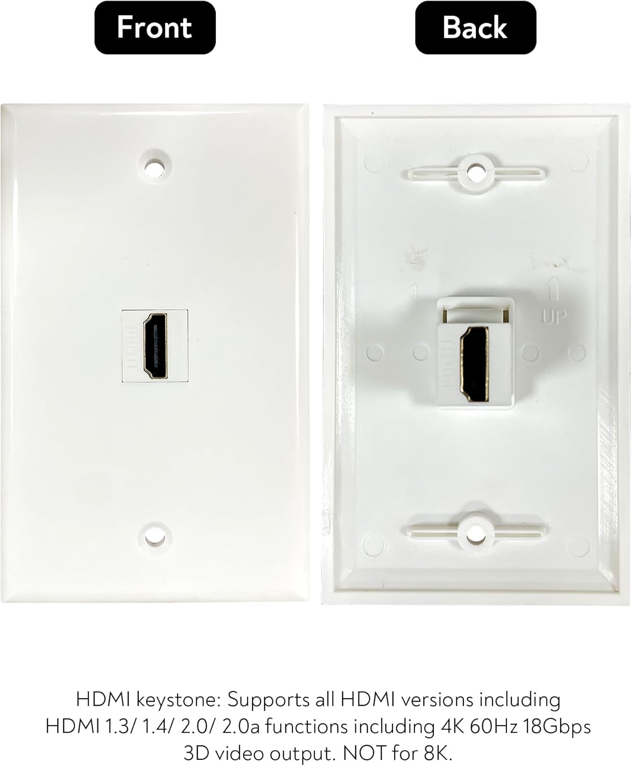 HDMI Wall Plate, 1 Port 4K HDMI Keystone Female to Female Wall Plate-White
