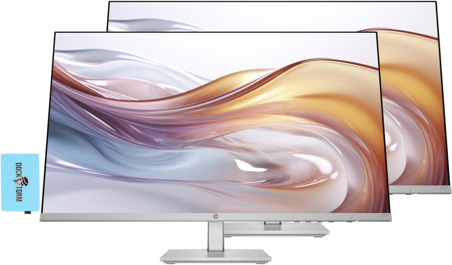 HP Series 5 527sh Monitor (Replaces M27h) 27" 100Hz IPS FHD (1920x1080) 99% sRGB Display, Adjustable Height & Tilt, Flicker Free, Anti-Glare, Black/Silver w/DKZ USB Port Expander (2 Pack)