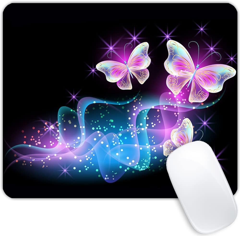 Glowing Night Pink Butterflies Mouse pad Customized Mousepad Non-Slip Rubber Base Mouse Pads for Computers Laptop Office Desk Accessories Mouse pad