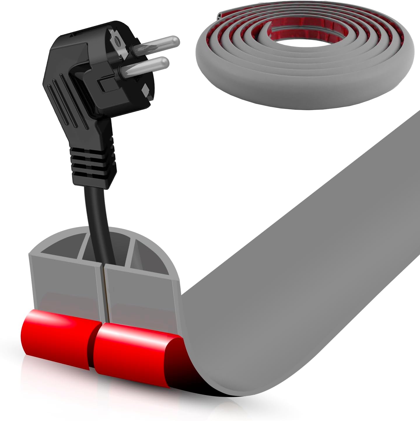 Floor Cord Cover Self Adhesive Cord Hider,20FT Cable Management, Extension Strip Protector for Wires, Prevent Cable Trips for Offices, Gyms, Exhibitions Cavity:0.39"(W) x 0.27"(H) Gray