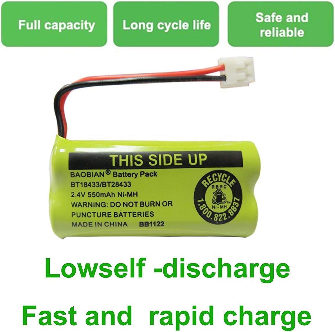 BT18433/BT28433 BT184342/BT284342 BT1011 BT1018 BT1022 BT-6010 BT8000 BT8001 BT8300 CPH-515D CPH515D Cordless Phone Battery DS6301 CL80109 CS6209 TL90078 2.4V 550mAh NiMH Rechargeable (6 Pack)