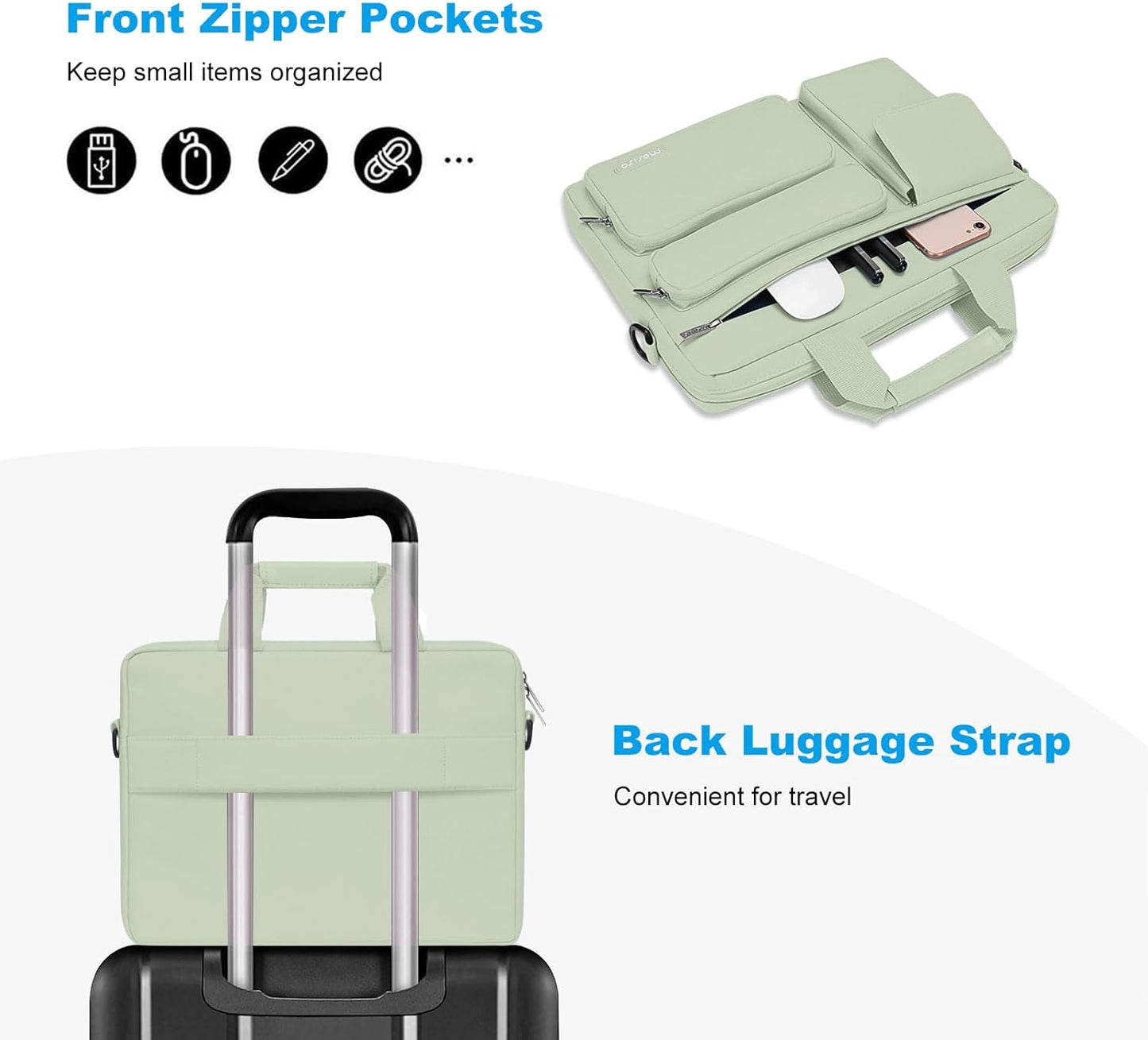 MOSISO Laptop Shoulder Bag, Computer Bag with 2 Raised&1 Flapover&1 Horizontal Pocket&Handle&Belt