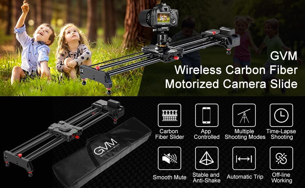 GVM Motorized Camera Slider, 48''/120CM Carbon Fiber Camera Slider with APP Control, Support Video Mode, Time Lapse Photography, Horizontal, Tracking and 120° Panoramic Shooting