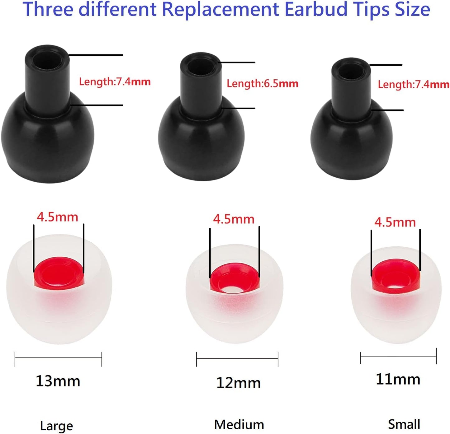 36 Pieces Medium Earbud Tips Soft and Comfortable Ear Bud Replacement Pieces Silicone Fit Most in-Ear Headphones，Inner Hole 3.8mm -5.5mm，Medium White and Red Replacement Eartips