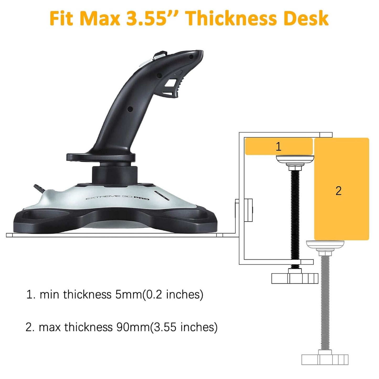 HTLAKIKJ Desk Mount for Flight Sim Joystick-Compatible with Logitech G Extreme 3D PRO Joystick Adjustable Fit Different Thickness Desk Enduring C-Clamp Metal Holder