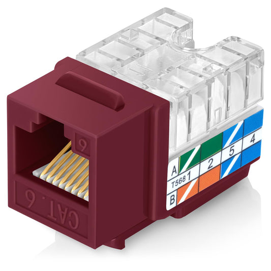 Everest 90° Angled RJ45 Cat6 Keystone Jacks 20-Pack in Red - Slim Profile Female RJ45 Connectors - Cat 6 Keystone Jack - Compatible with 90° Angled Speed Termination Tool - easyJACK (B094WB91H3)