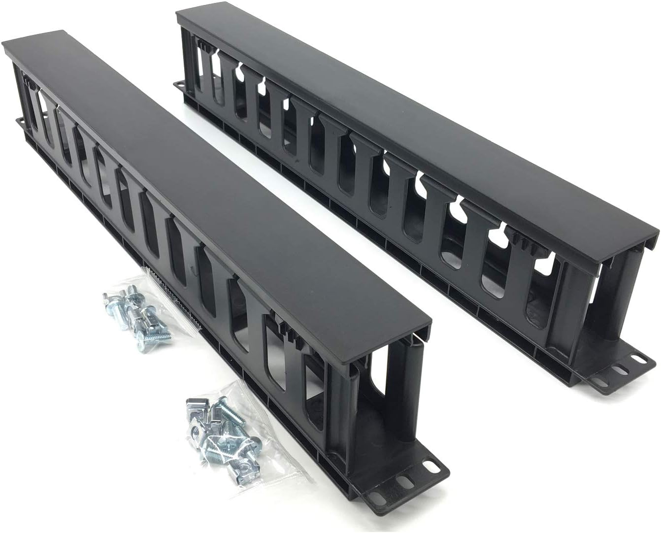 2 Pack 1U 12 Slot Horizontal Rack Mount Cable Management Organizer Plastic 19" Rack Mount with M6 Screws and Cage Nuts (PCMB12S2PC)