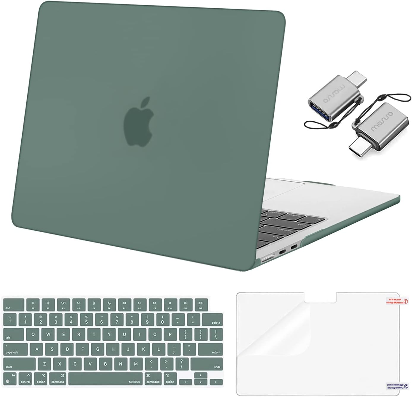 MOSISO Compatible with MacBook Air 13 inch Case 2025 2024 2023 2022 M4 A3240 M3 A3113 M2 A2681, Plastic Hard Shell&Keyboard Cover&Screen Film&Type C for MacBook Air 13.6 inch Case, Emerald Green