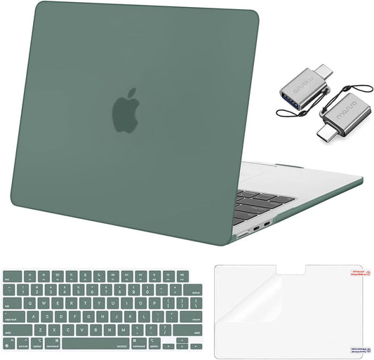 MOSISO Compatible with MacBook Air 13 inch Case 2025 2024 2023 2022 M4 A3240 M3 A3113 M2 A2681, Plastic Hard Shell&Keyboard Cover&Screen Film&Type C for MacBook Air 13.6 inch Case, Emerald Green