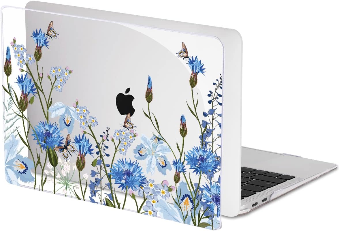 for MacBook Pro 13 Inch Case 2022 M2 2020 2021 A2338 M1 A2251 A2289 with Touch Bar & Touch ID, Plastic Hard Case Keyboard Cover Screen Protector Webcam Cover Brush, Tropical Blue Flowers