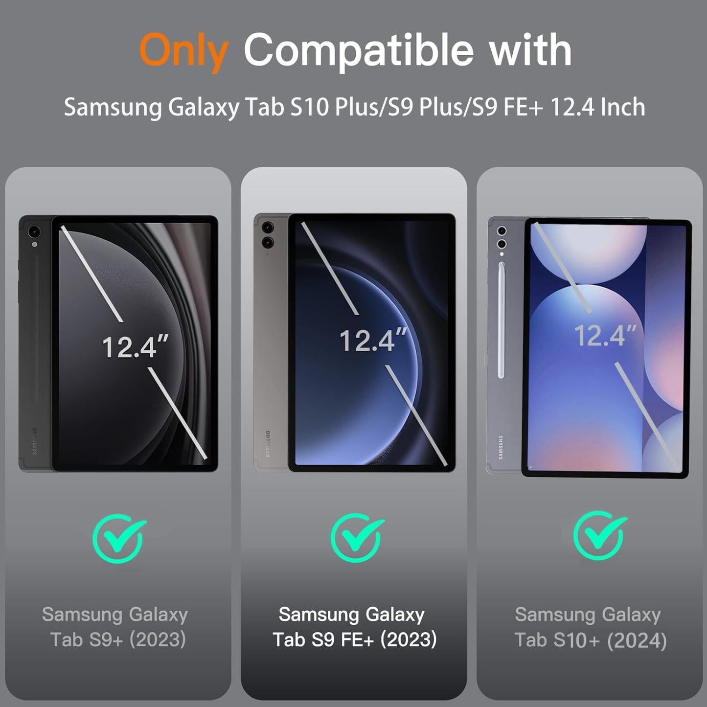 Galaxy Tab S9 FE+/ S9+ /S10+ 12.4 Inch Case with Keyboard, Detachable Bluetooth Keyboard with Pen Holder for Samsung Tab S10+ Plus/S9+ Plus/S9 FE+ Plus/S8+ Plus/S7FE/S7+ Plus 5G 12.4", Black