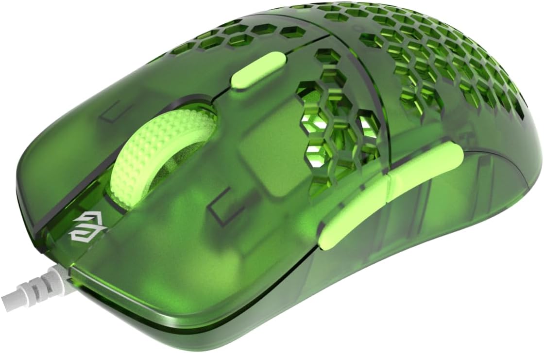G-Wolves Hati HTM 56g Honeycomb Mouse, PixArt 3389 16000DPI, 6 Programmable Buttons, Low Latency, for Esports (Emerald Green)