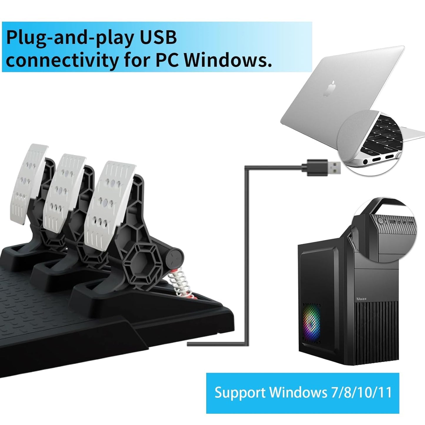 DOYO Racing Wheel Pedals, PC Gaming Steering Wheel Pedal Set, Swappable Springs, Adjustable, Durable, Compatible with PC Win11/Win10/Win7