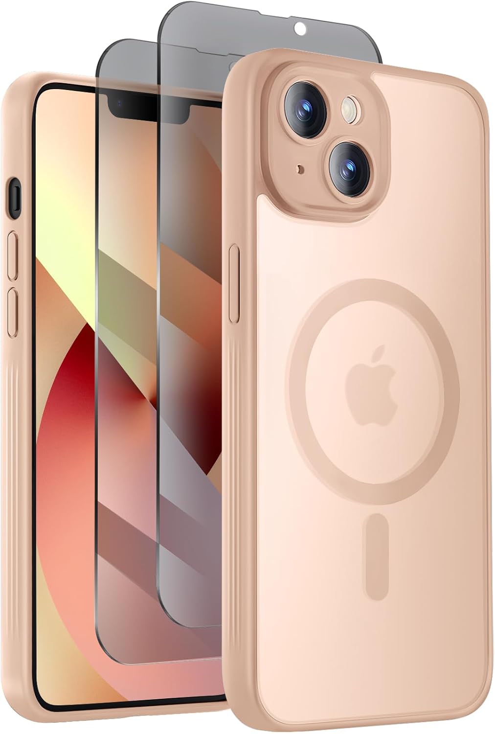 Designed for iPhone 13 Case, Compatible with MagSafe, with Privacy Screen Protectors X2, [Camera Protection] [15FT Military Drop Protection] Shockproof Phone Case, 6.1", Light Brown