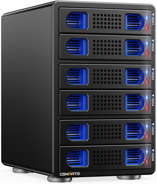 6 Bay Hard Drive Enclosure with Cooling Fan for 2.5“/3.5" SATA HDD/SSD with USB A/C 3.2 Gen 2, Support Hot Swappable, Daisy Chain Expansion, Tool-Free HDD Enclosure, DAS(NO RAID/NAS)